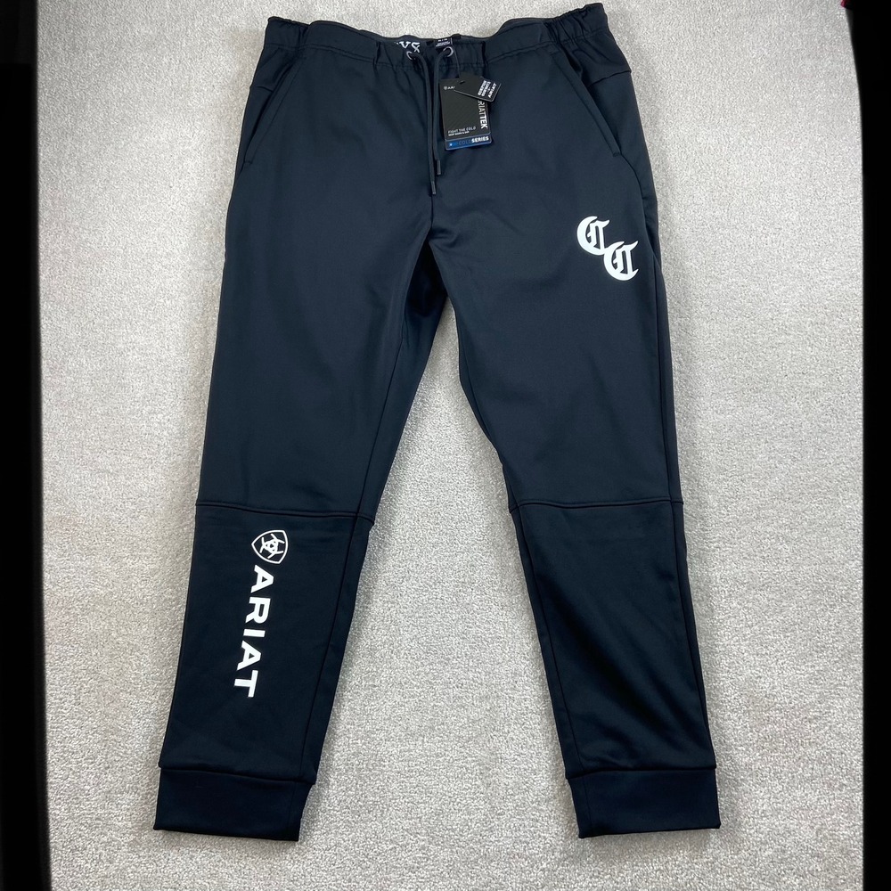 NWT Ariat Compton‎ Cowboys Joggers Mens XL Black Cold Series Fleece Sweatpants